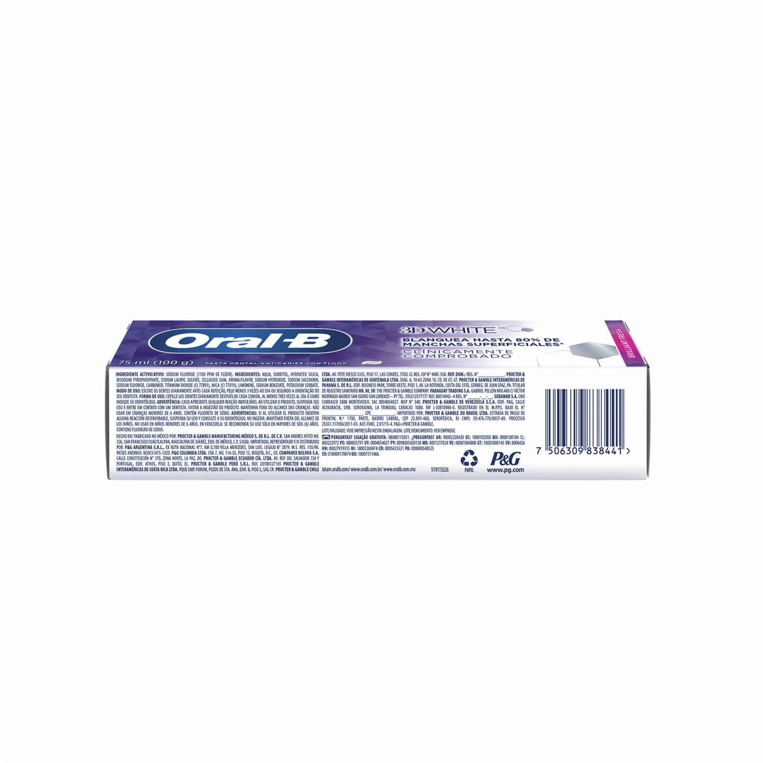 Crema Dental 3D White ORAL-B 100 G - Imagen 2