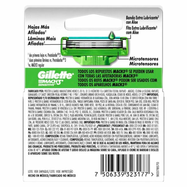 Repuesto Afeitadora Caballero Mach 3 Sensitive GILLETTE X 3 Uds - Imagen 2