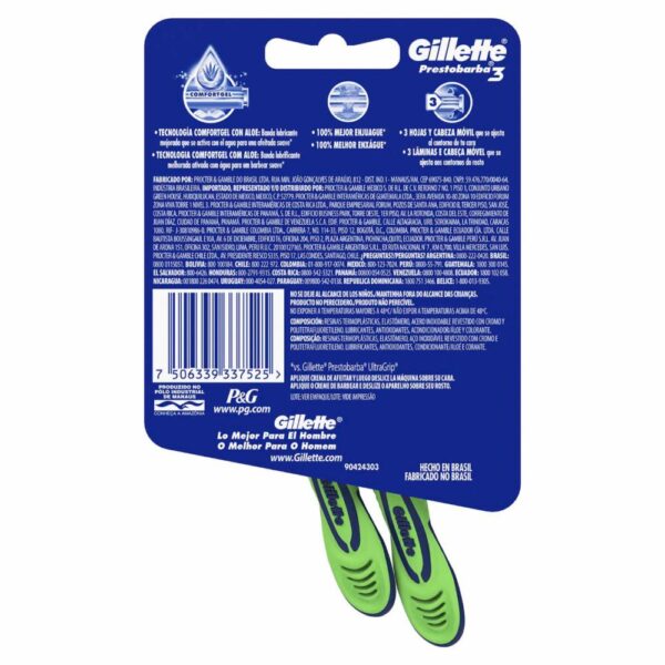 Afeitadora Desechable Caballero Prestobarba 3 Sensitive Con Aloe GILLETTE X 2 Uds - Imagen 2