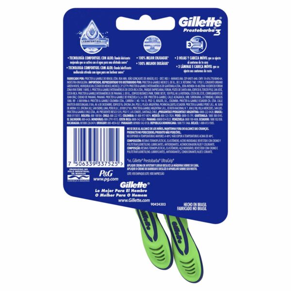 Afeitadora Desechable Caballero Prestobarba 3 Sensitive Con Aloe GILLETTE X 2 Uds - Imagen 2