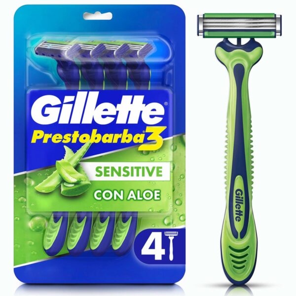 Afeitadora Desechable Caballero Prestobarba 3 Sensitive Con Aloe GILLETTE X 4 Uds