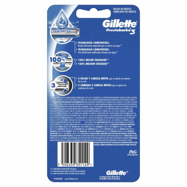 Afeitadora Desechable Caballero Prestobarba 3 GILLETTE X 4 Uds - Imagen 2