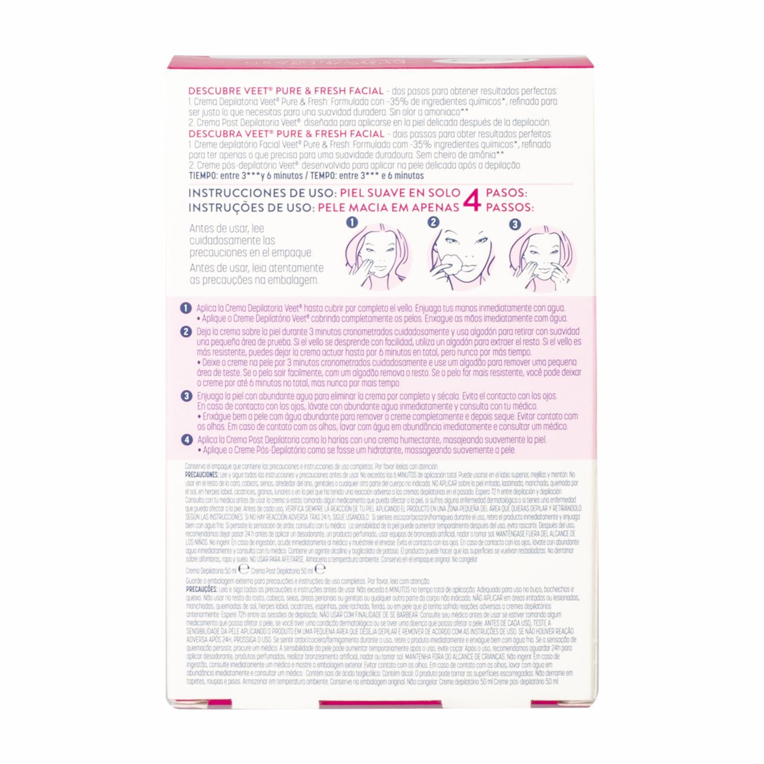 Crema Depiladora Facial Piel Normal Pure Y Fresh Kit VEET 100 Ml - Imagen 2