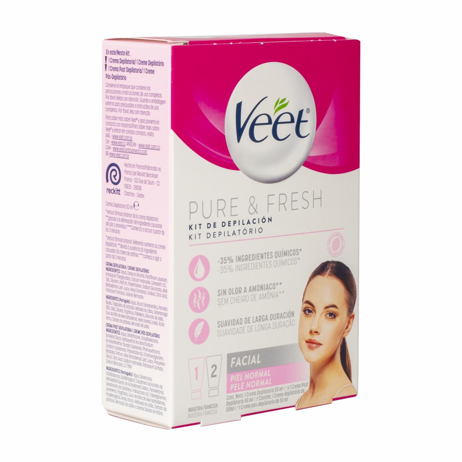 Crema Depiladora Facial Piel Normal Pure Y Fresh Kit VEET 100 Ml - Imagen 3
