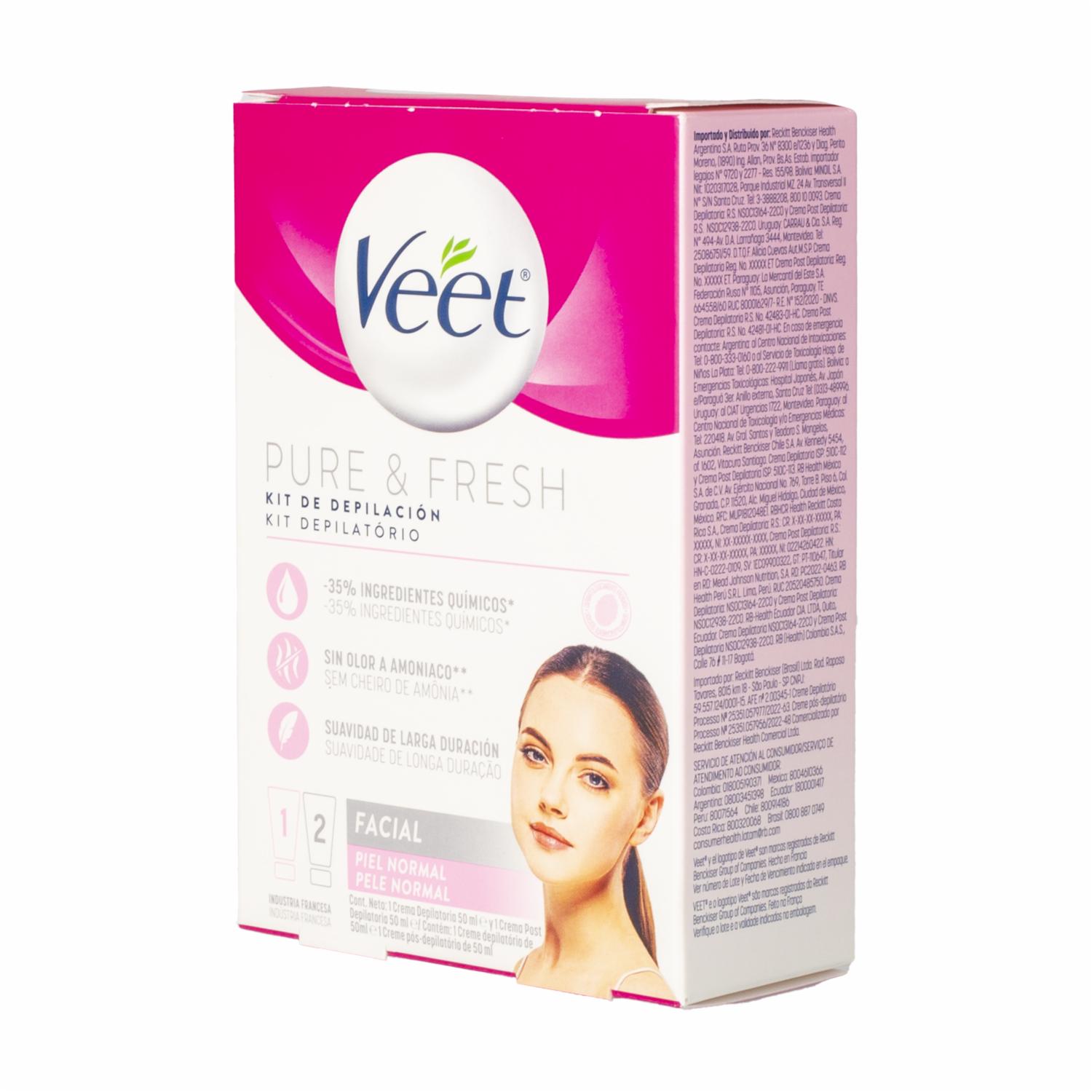Crema Depiladora Facial Piel Normal Pure Y Fresh Kit VEET 100 Ml - Imagen 4
