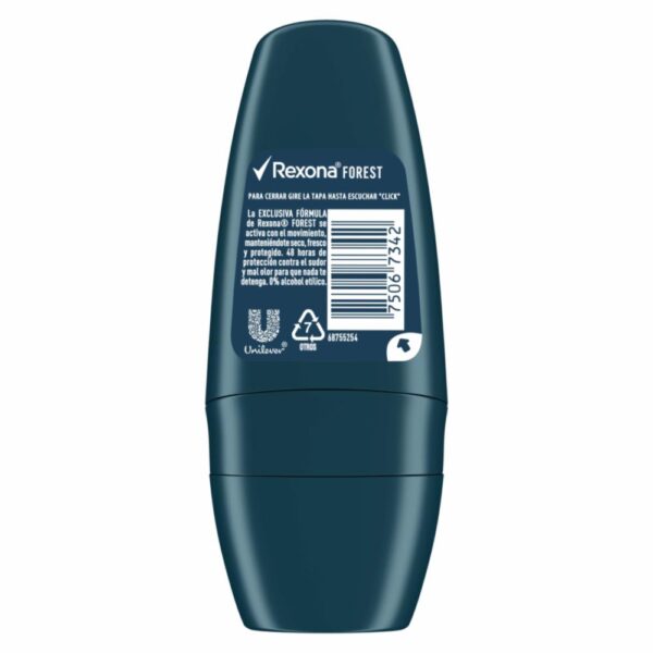Desodorante Roll On Para Caballero Antitranspirante Fragancia Forest REXONA 50 Ml - Imagen 2
