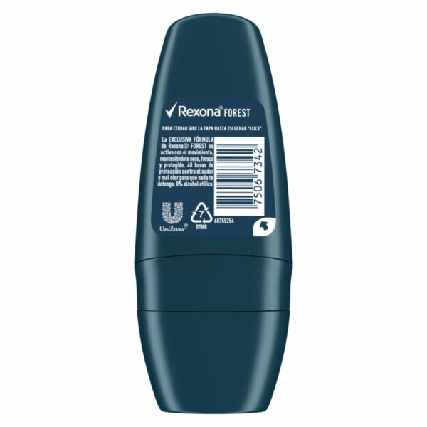 Desodorante Roll On Para Caballero Antitranspirante Fragancia Forest REXONA 50 Ml - Imagen 2