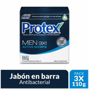 Jabón En Barra Men Active Sport Protección Antibacterial Natural PROTEX 3 X 110 G