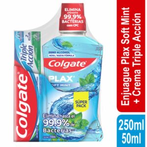 Enjuague Bucal Plax Soft Mint + Pasta Dental Triple Acción COLGATE 250 Ml +50 Ml