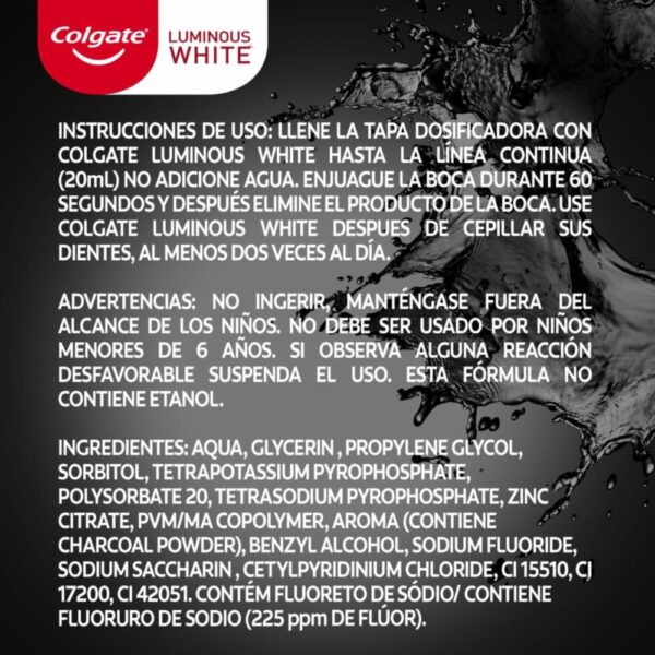 Kit Higiene Bucal Luminous White Carbón Crema Dental 75 Ml + Enjuague Bucal 500 Ml COLGATE 500Ml+75Ml - Imagen 6