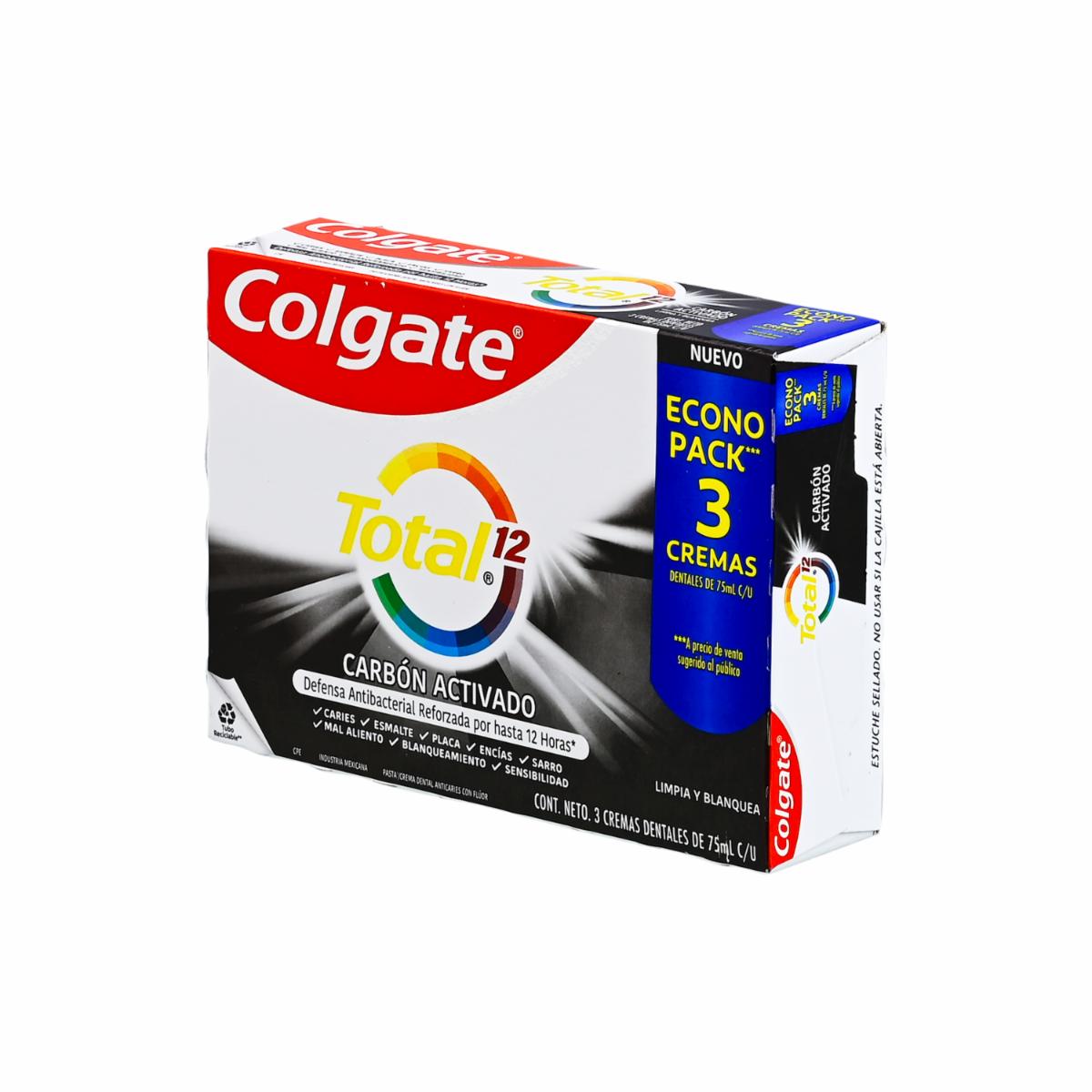 Crema Dental Total 12 Carbón Activado Con Zinc COLGATE 3 X 75 Ml - Imagen 2