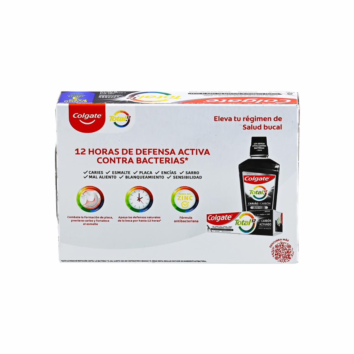 Crema Dental Total 12 Carbón Activado Con Zinc COLGATE 3 X 75 Ml - Imagen 3