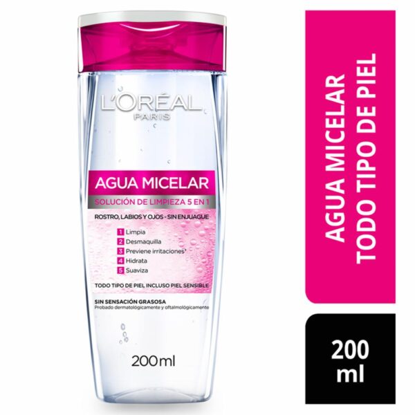 Agua Micelar 5 En 1 Para Todo Tipo De Pïel L´ORÉAL 200 Ml