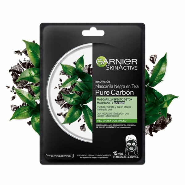 Mascarilla Facial En Tela Detox Matificante Carbón Para Piel Grasa GARNIER L´ORÉAL 1 Pza 28 G - Imagen 5