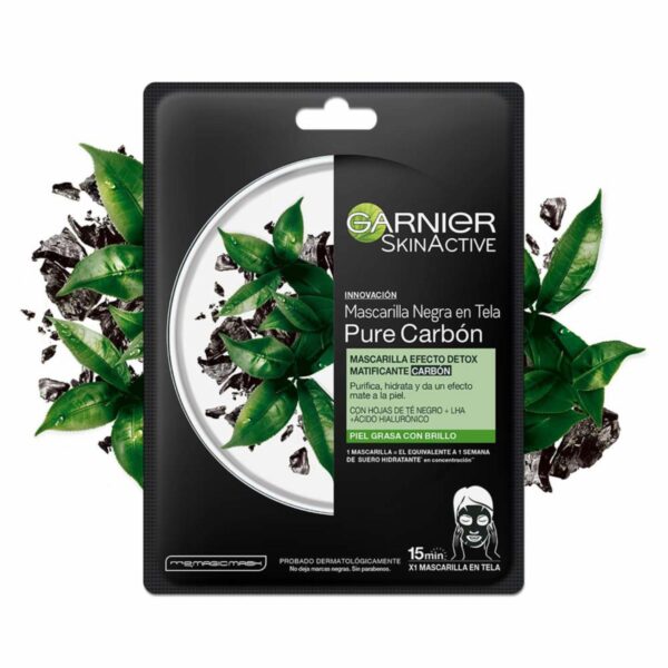 Mascarilla Facial En Tela Detox Matificante Carbón Para Piel Grasa GARNIER SKIN ACTIVE 1 Pza 28 G - Imagen 5