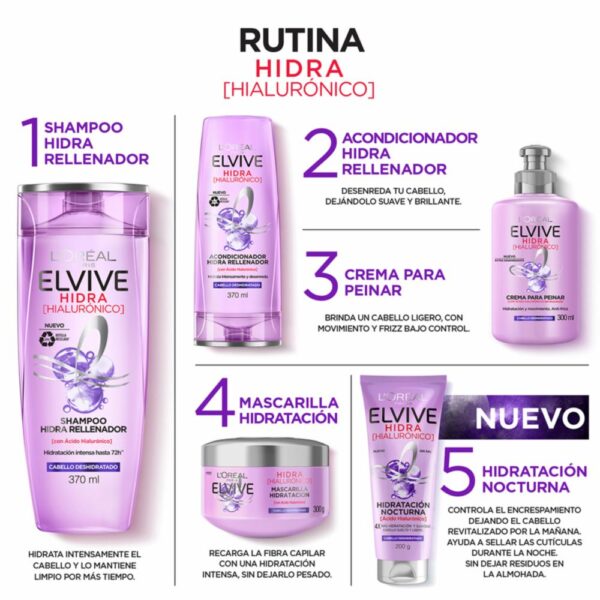 Mascarilla Capilar Hidra Hialurónico Hidratación Nocturna ELVIVE L´ORÉAL 200 G - Imagen 5