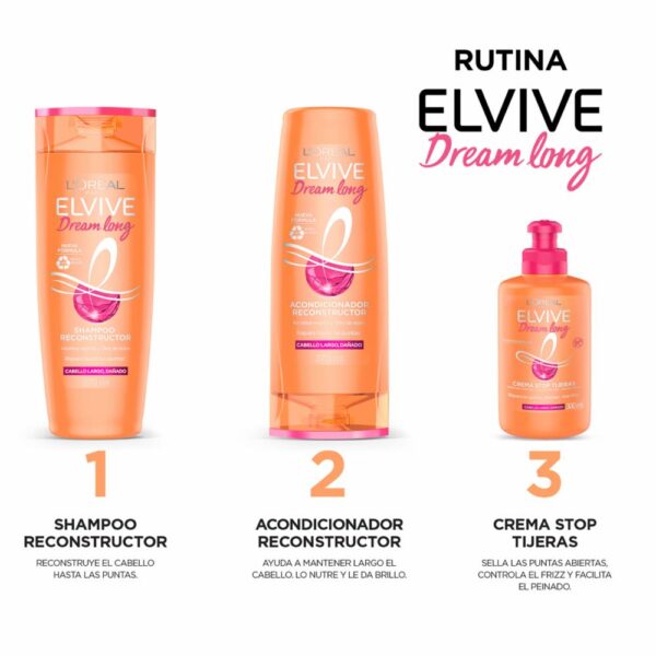 Crema Para Peinar Stop Tijeras Dream Long Para Cabello Largo Dañado ELVIVE L´ORÉAL 300 Ml - Imagen 3