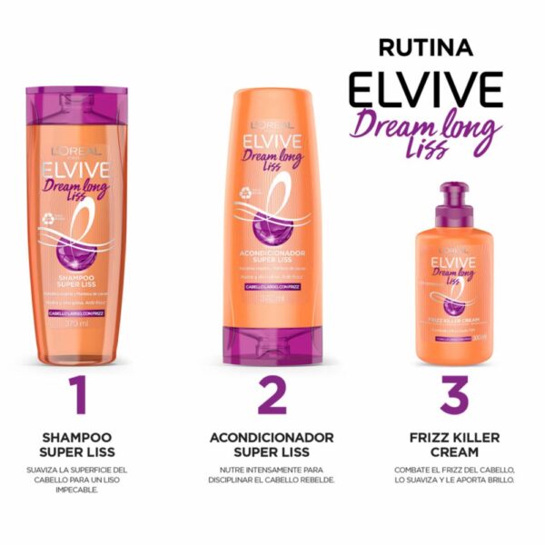 Crema Para Peinar Dream Long Liss Para Cabello Largo Con Frizz ELVIVE L´ORÉAL 300 Ml - Imagen 4