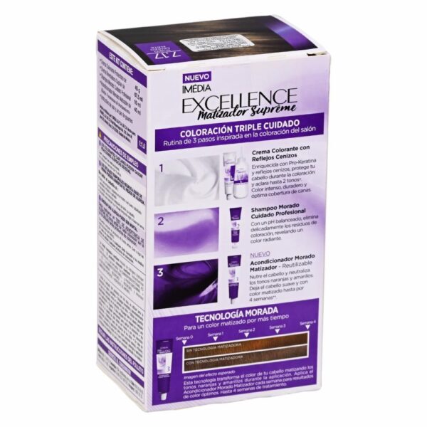Tinte Para Cabello Matizador Supreme Tono 7.17 Rubio Cenizo Mate EXCELLENCE L'ORÉAL PARIS 1 Kit - Imagen 2