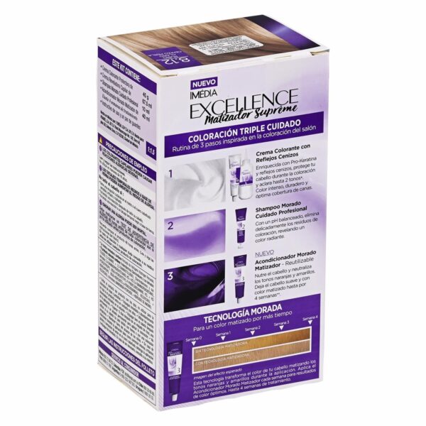Tinte Para Cabello Matizador Supreme Tono 8.12 Rubio Claro Cenizo Perla EXCELLENCE L´ORÉAL 1 Kit - Imagen 2