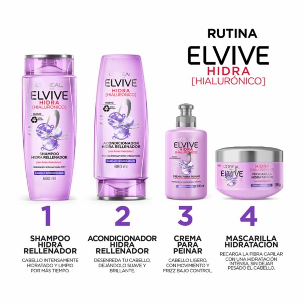 Shampoo Capilar Hidra Hialurónico Rellenador Para Cabello Deshidratado ELVIVE L´ORÉAL 680 Ml - Imagen 4
