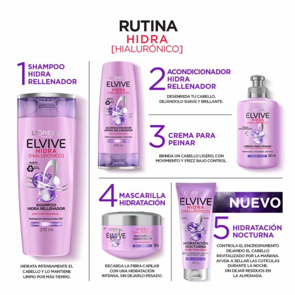 Acondicionador Capilar Hidra Hialurónico Rellenador Para Cabello Deshidratado ELVIVE L'ORÉAL 370 Ml - Imagen 3