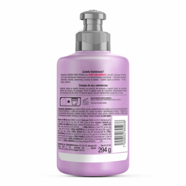 Crema Para Peinar Hidra Hialurónico Rellenador Para Cabello Deshidratado ELVIVE L´ORÉAL 300 Ml - Imagen 2