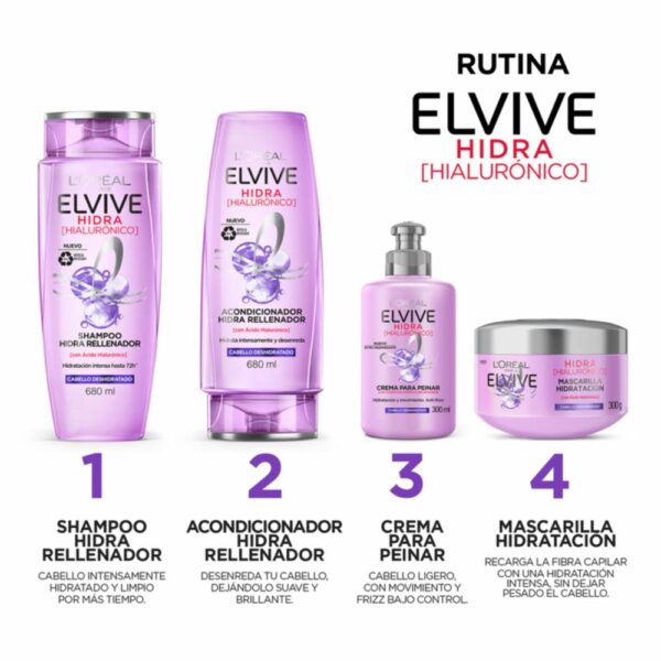 Crema Para Peinar Hidra Hialurónico Rellenador Para Cabello Deshidratado ELVIVE L´ORÉAL 300 Ml - Imagen 4