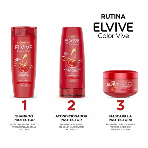 Shampoo Capilar Color Vive Con Filtro UV Para Cabello Teñido ELVIVE L´ORÉAL 370 Ml - Imagen 5