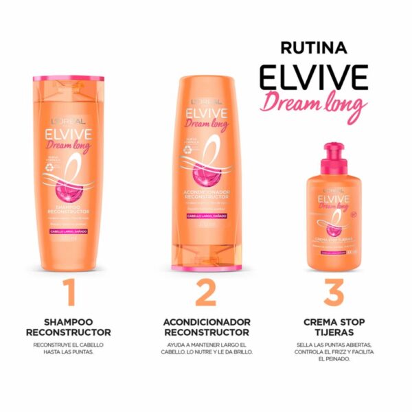 Shampoo Capilar Dream Long Para Cabello Largo Dañado ELVIVE L´ORÉAL 370 Ml - Imagen 4