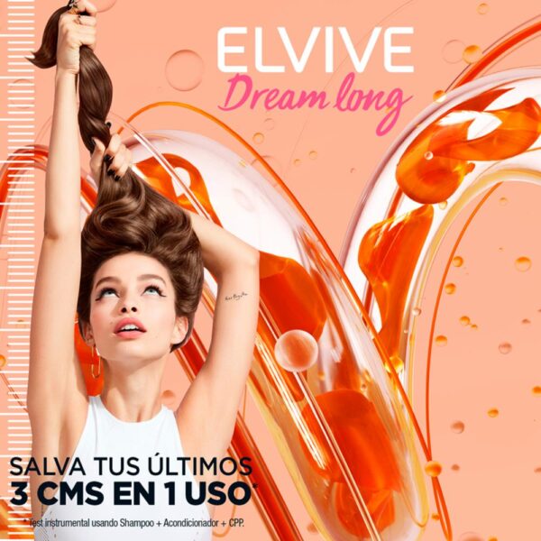 Shampoo Capilar Dream Long Para Cabello Largo Dañado ELVIVE L´ORÉAL 370 Ml - Imagen 8