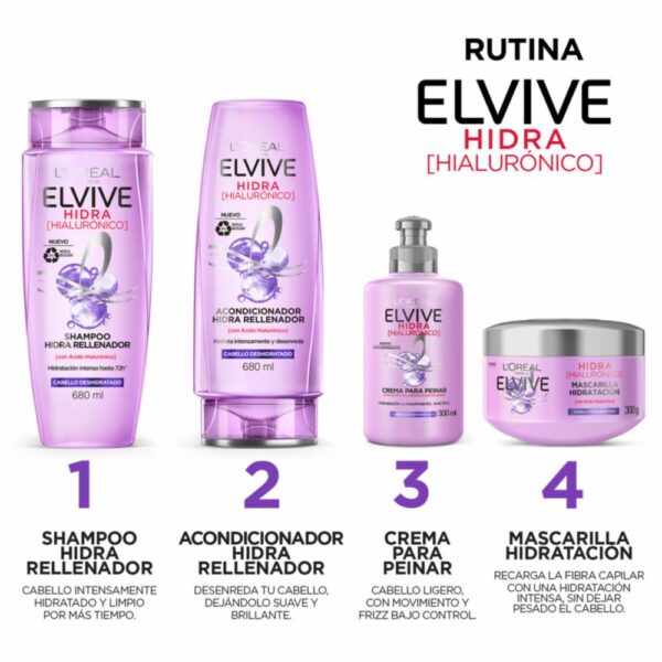 Mascarilla Capilar Hidra Hialurónico Rellenador Para Cabello Deshidratado ELVIVE L´ORÉAL 300 G - Imagen 4