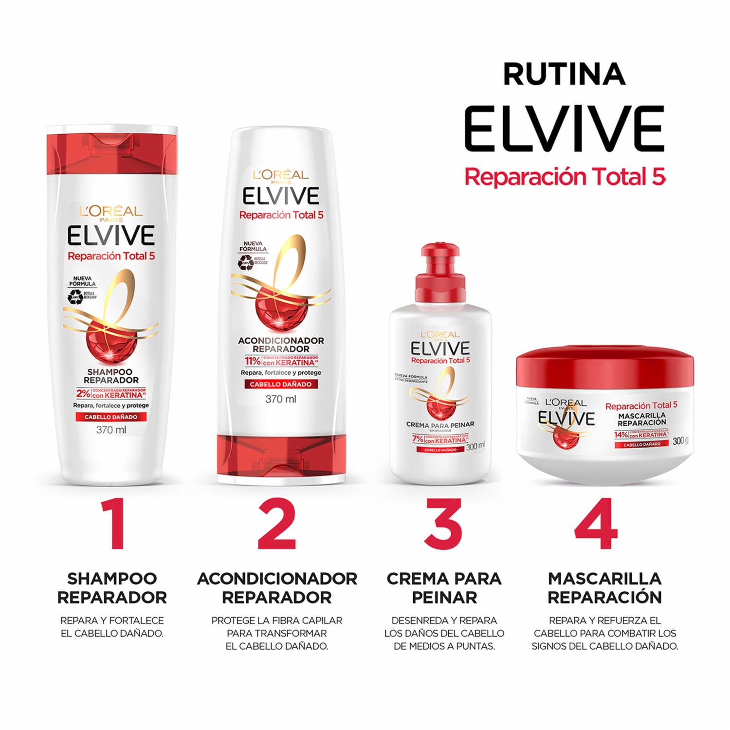 Acondicionador De Cabello Reparación Total 5 Para Cabello Dañado ELVIVE L’ORÉAL 370 Ml