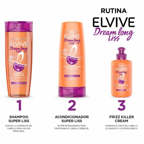 Acondicionador Capilar Dream Long Liss Para Cabello Largo Con Frizz ELVIVE L´ORÉAL 370 Ml - Imagen 4