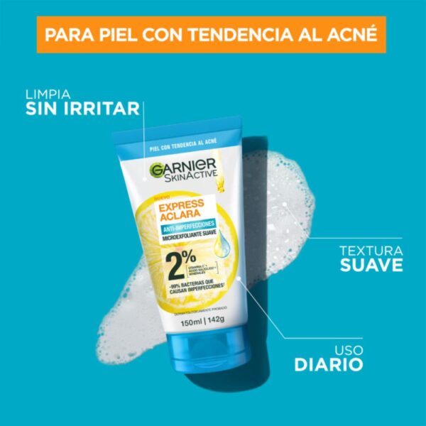 Limpiador Facial Micorexfoliante Anti Imperfecciones Con Vitamina C GARNIER L´ORÉAL 150 Ml - Imagen 2