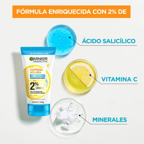 Limpiador Facial Micorexfoliante Anti Imperfecciones Con Vitamina C GARNIER L´ORÉAL 150 Ml - Imagen 3