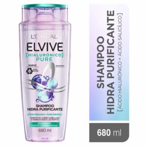 Shampoo Capilar Hialurónico Pure Para Raíz Grasa Y Puntas Deshidratadas ELVIVE L'ORÉAL 680 Ml