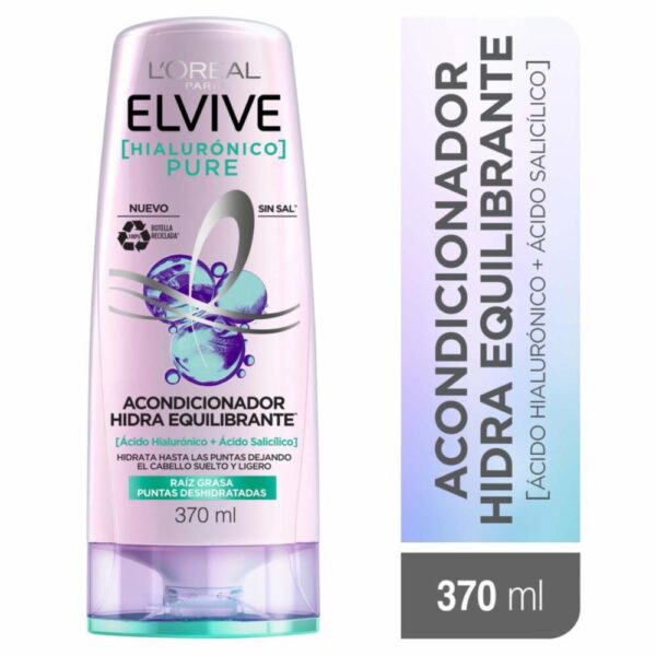 Acondicionador Capilar Hialurónico Pure Para Raíz Grasa Y Puntas Deshidratadas ELVIVE L´ORÉAL 370 Ml