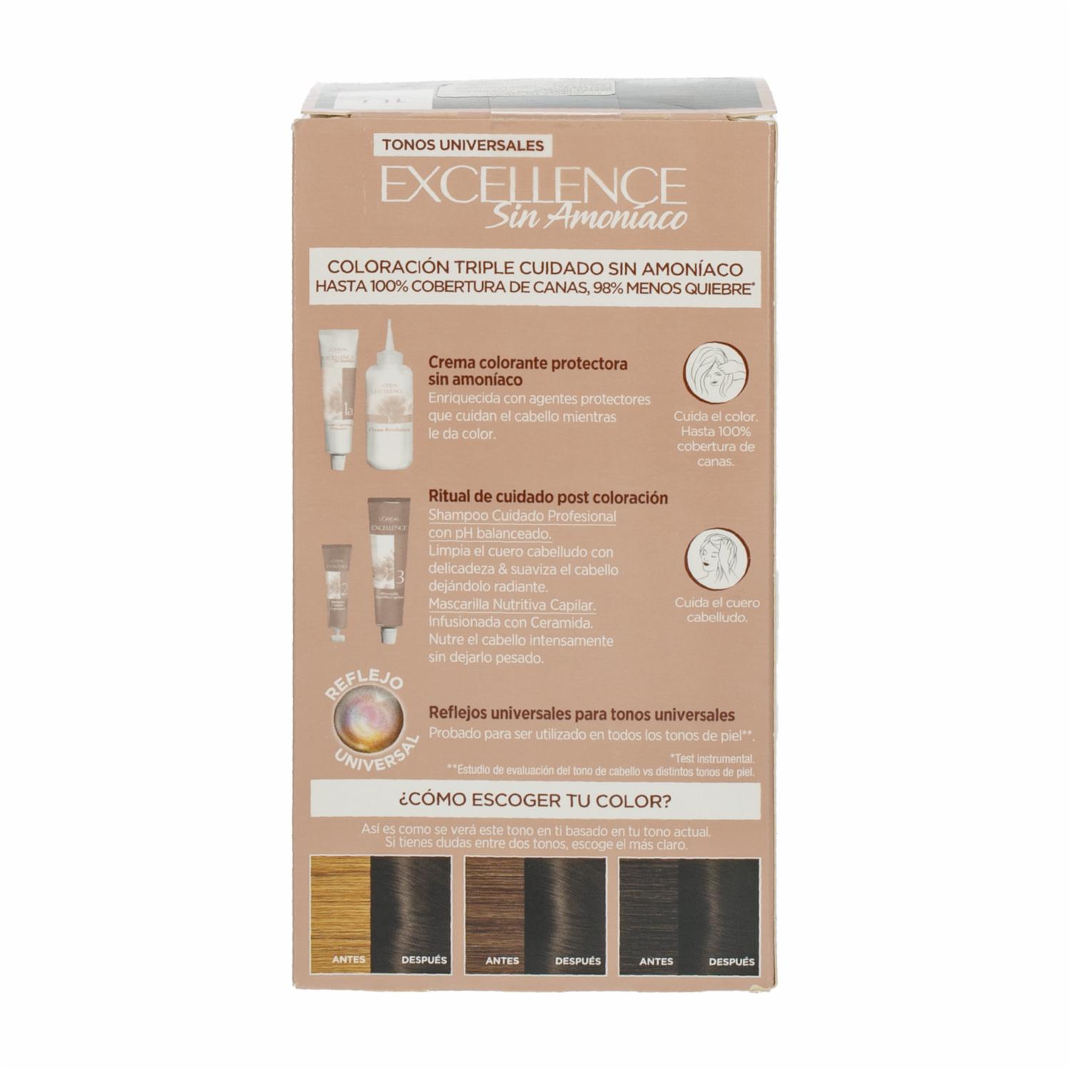 Tinte Para Cabello Sin Amoniaco Tono Negro Universal EXCELLENCE L'ORÉAL PARIS 1 Kit - Imagen 2
