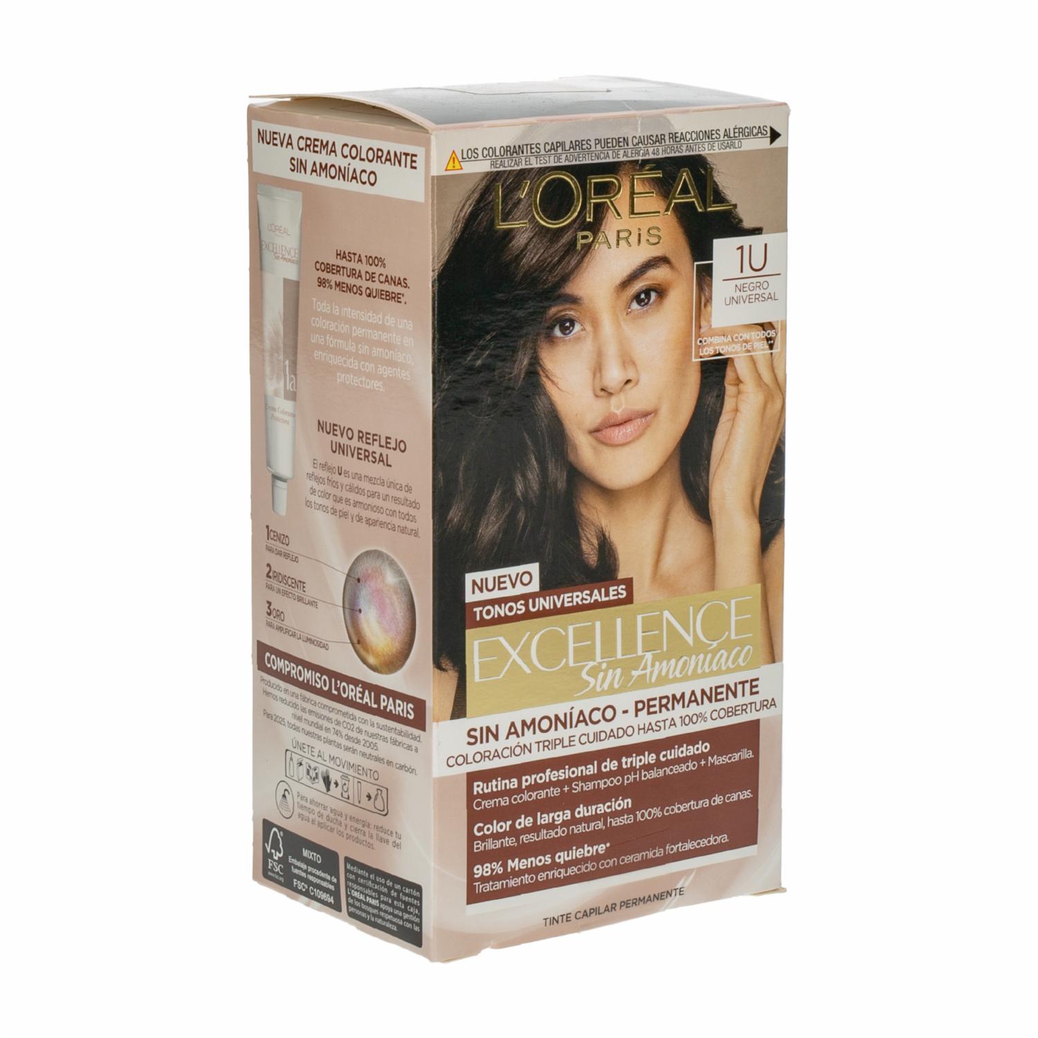 Tinte Para Cabello Sin Amoniaco Tono Negro Universal EXCELLENCE L'ORÉAL PARIS 1 Kit - Imagen 3