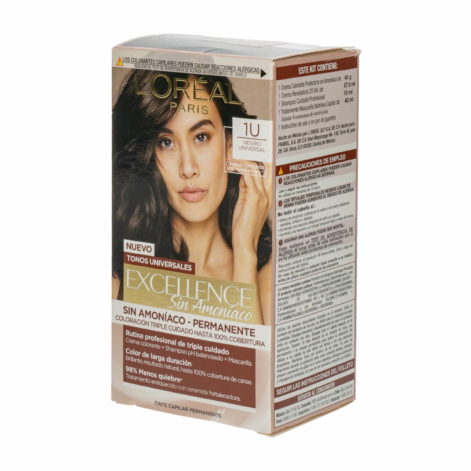 Tinte Para Cabello Sin Amoniaco Tono Negro Universal EXCELLENCE L'ORÉAL PARIS 1 Kit - Imagen 4