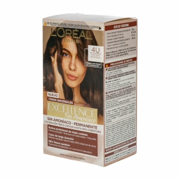 Tinte Para Cabello Sin Amoniaco Tono Castaño Universal EXCELLENCE L'ORÉAL PARIS 1 Kit - Imagen 4