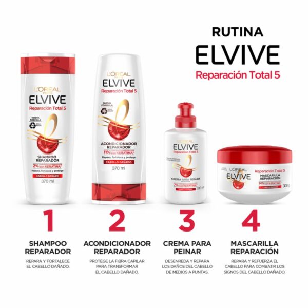 Mascarilla Capilar Reparación Total 5 Para Cabello Dañado ELVIVE L´ORÉAL 300 G - Imagen 4