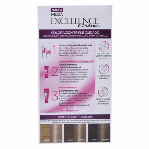 Tinte Para Cabello Tono 810 Rubio Claro Extra Profundo EXCELLENCE L´ORÉAL 1 Kit - Imagen 3