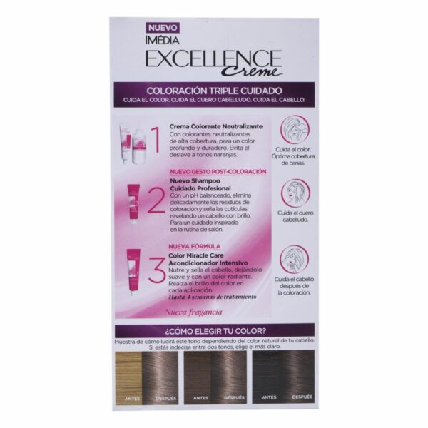 Tinte Para Cabello Tono 710 Rubio Cenizo Profundo EXCELLENCE L´ORÉAL 1 Kit - Imagen 3
