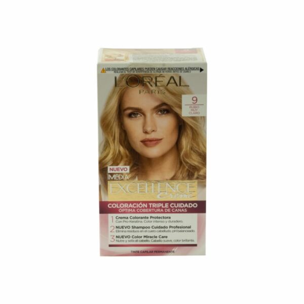 Tinte Para Cabello Tono 9 Rubio Muy Claro EXCELLENCE L´ORÉAL 1 Kit