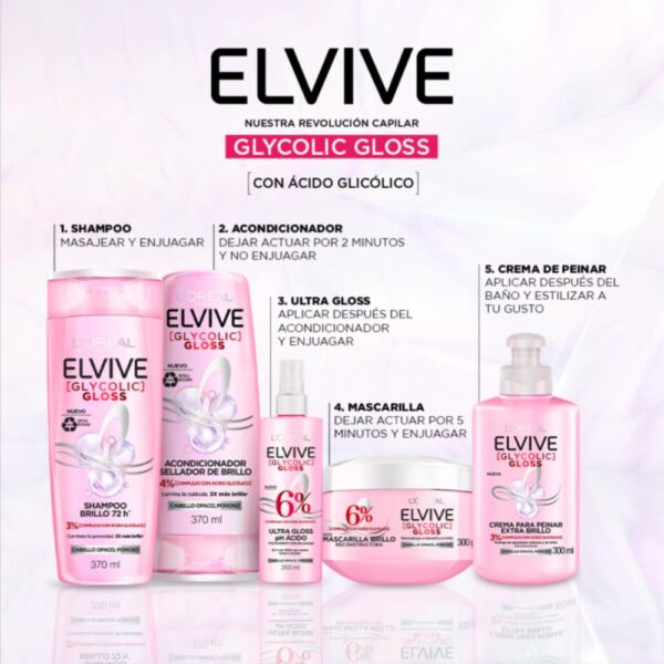 Acondicionador Capilar Glycolic Gloss Para Cabello Opacos Poroso ELVIVE L'ORÉAL 370 Ml - Imagen 5