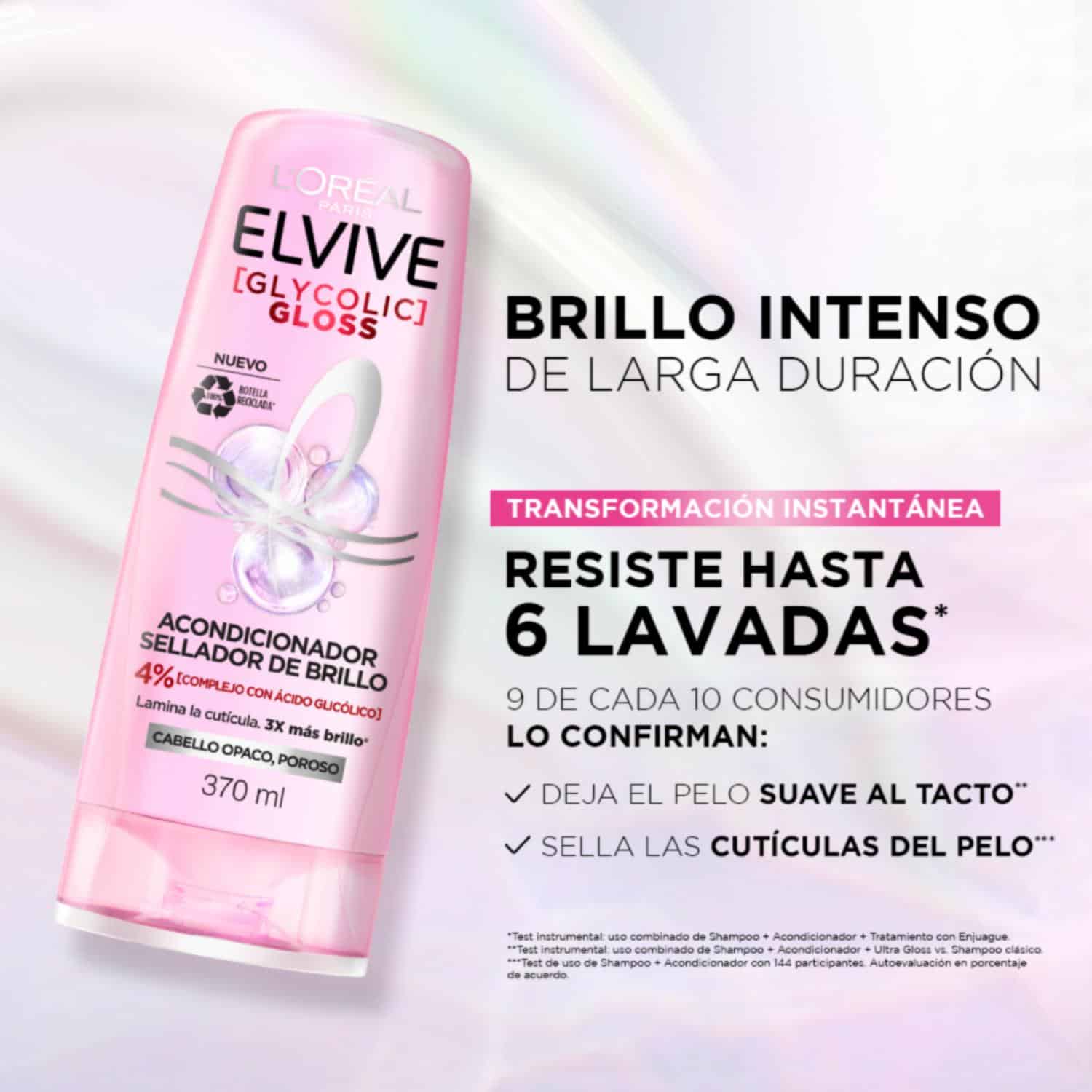 Acondicionador Capilar Glycolic Gloss Para Cabello Opacos Poroso ELVIVE L'ORÉAL 370 Ml - Imagen 7