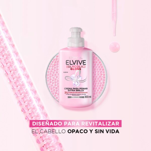 Crema Para Peinar Glycolic Gloss Para Cabello Opacos Poroso ELVIVE L´ORÉAL 300 Ml - Imagen 7