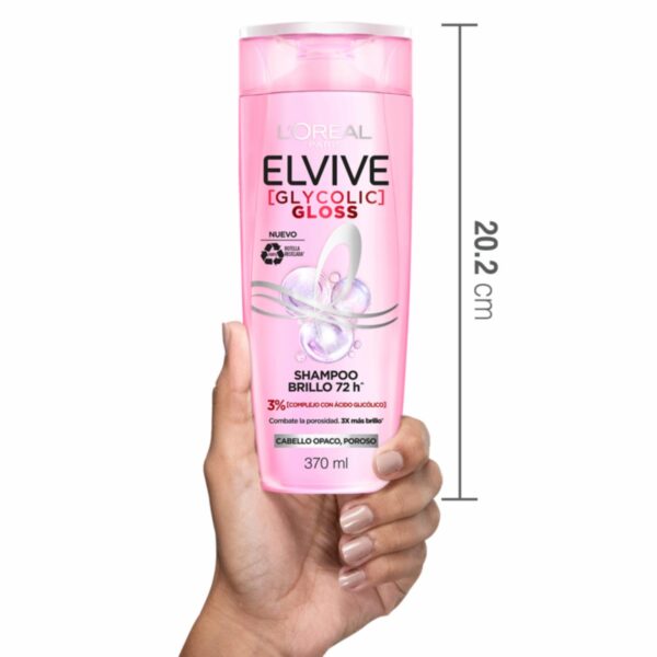 Shampoo Capilar Glycolic Gloss Para Cabello Opacos Poroso ELVIVE L´ORÉAL 370 Ml - Imagen 8